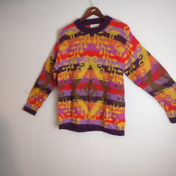 Luxuriously super soft Italian Mohair Wool blend Jacquard Sweater, Italian sz 48 - Picture 4 of 9